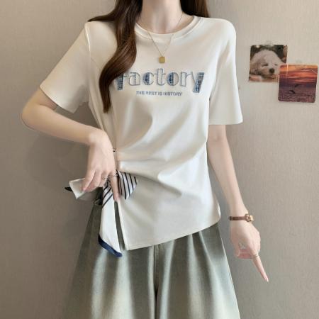 BY11415# 胖MM短袖上衣新款法式通勤气质设计感显瘦文艺风T恤女 服裝批發女裝批發服飾貨源