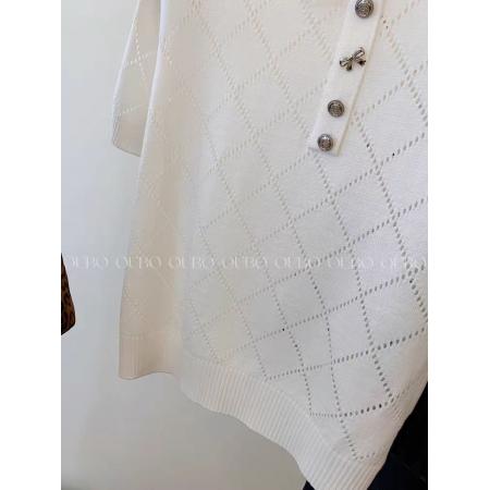 BY11418# 网图白色镂空不规则圆领短袖针织衫t恤女宽松短款正肩小上衣  服裝批發女裝批發服飾貨源