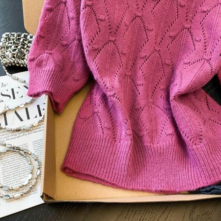 BY11419# 泡泡袖镂空休闲针织衫女夏季新款时尚减龄百搭上衣  服裝批發女裝批發服飾貨源