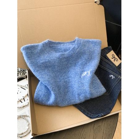 BY11420# 蓝色韩系软糯上衣坎肩叠穿针织衫背心马甲套头毛衣女春  服裝批發女裝批發服飾貨源