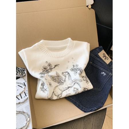 BY11422# 绵羊毛重工刺绣显瘦正肩针织短袖上衣女  服裝批發女裝批發服飾貨源