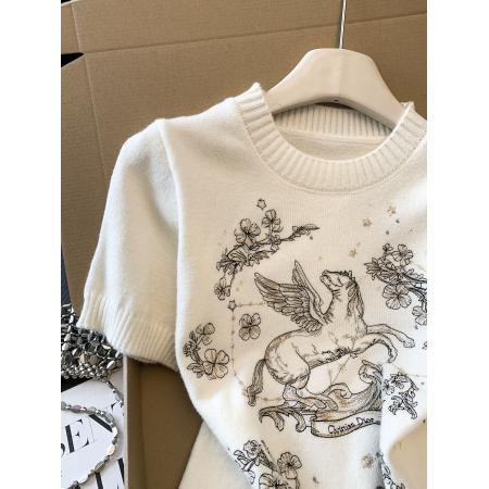 BY11422# 绵羊毛重工刺绣显瘦正肩针织短袖上衣女  服裝批發女裝批發服飾貨源