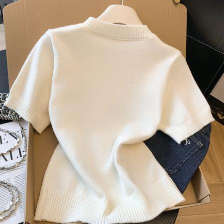 BY11422# 绵羊毛重工刺绣显瘦正肩针织短袖上衣女  服裝批發女裝批發服飾貨源