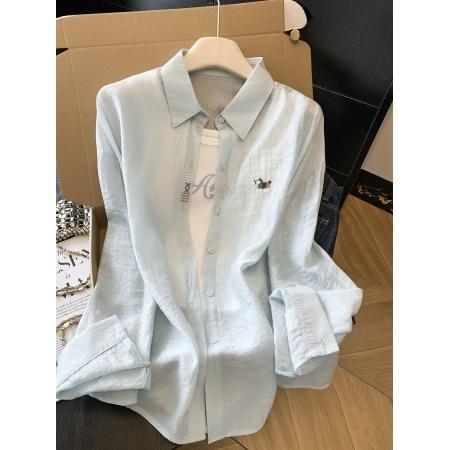 BY11425# 宽松慵懒衬衫女春夏新款chic空调外搭防晒叠穿两件套上衣  服裝批發女裝批發服飾貨源