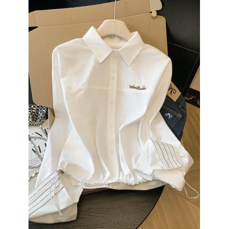 BY11426# 白色纯棉牛仔衬衫外套女短款开春新款收腰显瘦上衣  服裝批發女裝批發服飾貨源