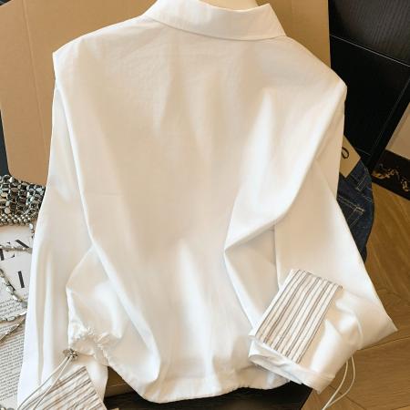 BY11426# 白色纯棉牛仔衬衫外套女短款开春新款收腰显瘦上衣  服裝批發女裝批發服飾貨源