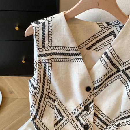 BY11428# 老钱亚麻V领马甲女夏季新款气质无袖背心上衣  服裝批發女裝批發服飾貨源