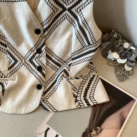 BY11428# 老钱亚麻V领马甲女夏季新款气质无袖背心上衣  服裝批發女裝批發服飾貨源