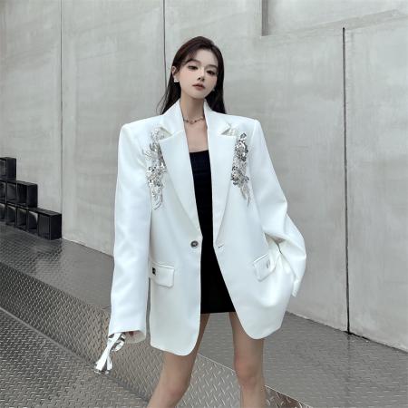 BY11433# 小众亮片立体绣花西装外套女高级感轻奢高定西服上衣  服裝批發女裝批發服飾貨源
