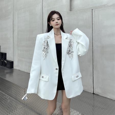 BY11433# 小众亮片立体绣花西装外套女高级感轻奢高定西服上衣  服裝批發女裝批發服飾貨源