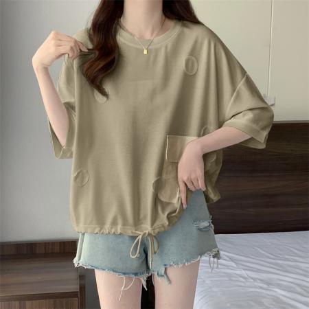 BY11434# 欧货大版宽松短袖T恤新款大码女装胖mm显瘦遮肚半袖上衣  服裝批發女裝批發服飾貨源