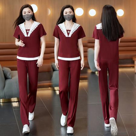 BY11436# 夏季新款大码时尚设计感蕾丝花边拼接洋气时尚套装  服裝批發女裝批發服飾貨源