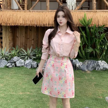 BY11445# 韩系甜美感粉色长袖衬衫女春夏季宽松百搭气质衬衣  服裝批發女裝批發服飾貨源