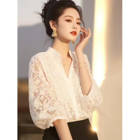 BY11450# 今年流行独特别致上衣轻奢高级感超好看减龄洋气白色蕾丝衬衫夏季  服裝批發女裝批發服飾貨源