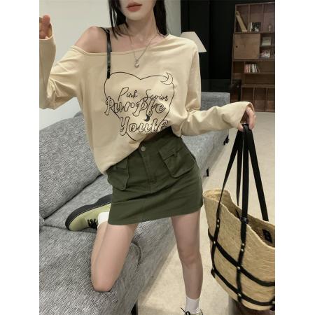 BY11452# 纯棉新款早秋宽松长袖T恤女纯欲设计感  服裝批發女裝批發服飾貨源