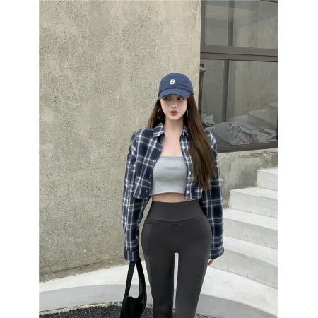 BY11453# 格子长袖衬衫女ins休闲夏季新款薄款百搭小众设计感外穿衬衣  服裝批發女裝批發服飾貨源