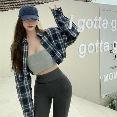 BY11453# 格子长袖衬衫女ins休闲夏季新款薄款百搭小众设计感外穿衬衣  服裝批發女裝批發服飾貨源