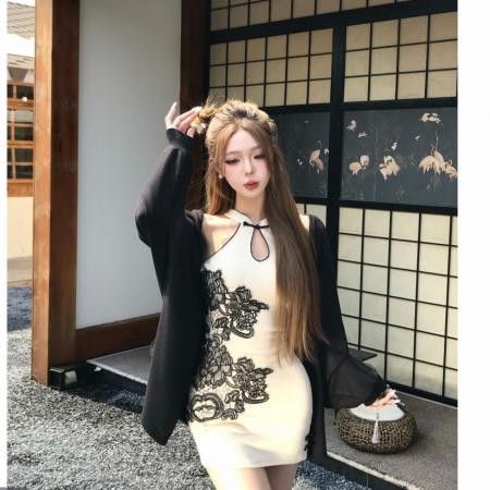 BY11454# 新中式刺绣连衣裙女秋气质设计感包臀连衣裙  服裝批發女裝批發服飾貨源