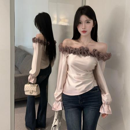 BY11458# 高级感轻奢减龄洋气一字肩上衣超好看独特漂亮衬衫女春  服裝批發女裝批發服飾貨源