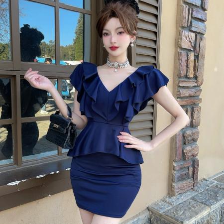 BY11477# 性感包臀连衣裙遮肚显瘦夜总会技师足浴工衣短裙  服裝批發女裝批發服飾貨源