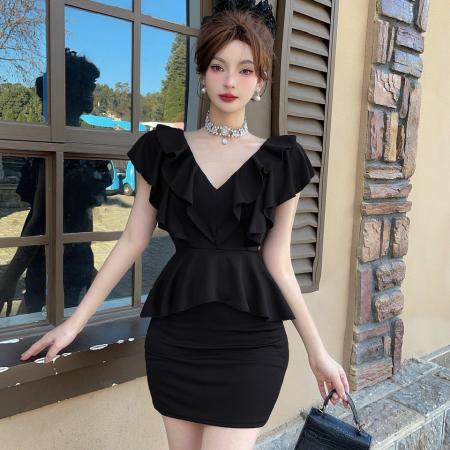 BY11477# 性感包臀连衣裙遮肚显瘦夜总会技师足浴工衣短裙  服裝批發女裝批發服飾貨源