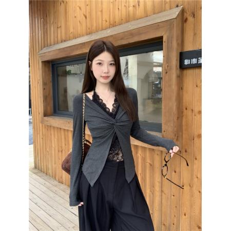 BY11479# 大码女装胖mm长袖打底衫初秋韩系穿搭蕾丝t恤假两件辣妹上衣  服裝批發女裝批發服飾貨源