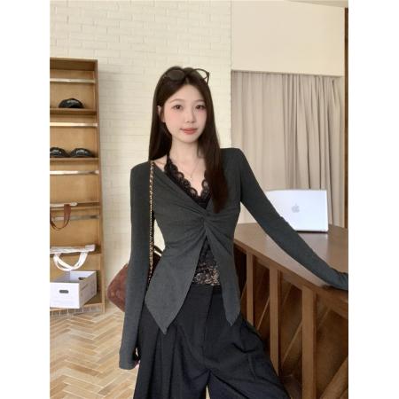 BY11479# 大码女装胖mm长袖打底衫初秋韩系穿搭蕾丝t恤假两件辣妹上衣  服裝批發女裝批發服飾貨源