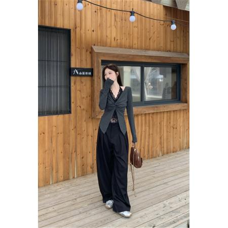 BY11479# 大码女装胖mm长袖打底衫初秋韩系穿搭蕾丝t恤假两件辣妹上衣  服裝批發女裝批發服飾貨源