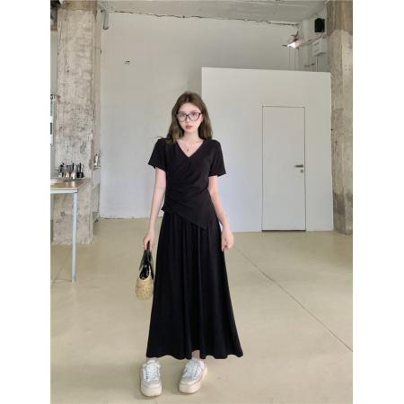 BY11481# 大码女装夏季新款修身显瘦遮肉休闲短袖上衣＋半身裙套装  服裝批發女裝批發服飾貨源