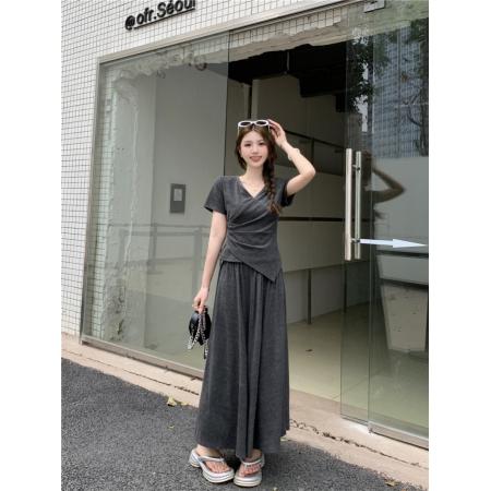 BY11481# 大码女装夏季新款修身显瘦遮肉休闲短袖上衣＋半身裙套装  服裝批發女裝批發服飾貨源