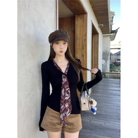 BY11485# 大码女装胖mm春季气质修身显瘦长袖上衣丝带设计感打底衫T恤  服裝批發女裝批發服飾貨源