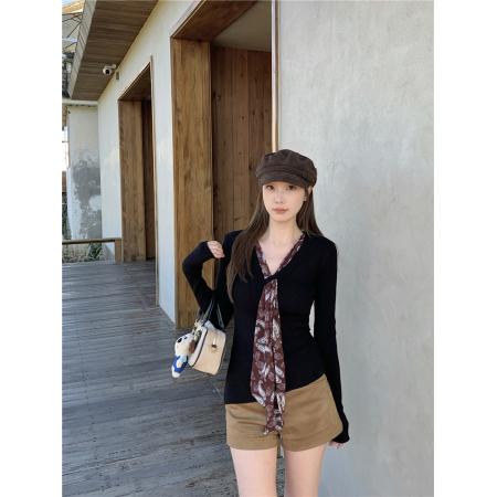 BY11485# 大码女装胖mm春季气质修身显瘦长袖上衣丝带设计感打底衫T恤  服裝批發女裝批發服飾貨源