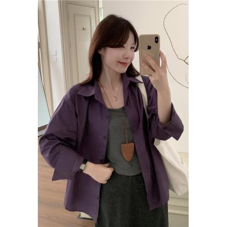 BY11486# 大码女装韩系减龄显瘦紫衬衫＋吊带＋高腰半身长裙三件套装  服裝批發女裝批發服飾貨源