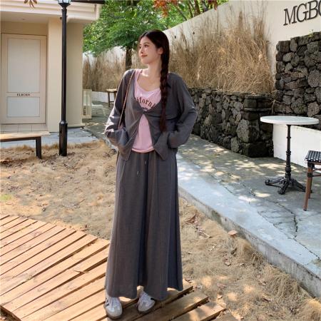 BY11489# 大码女装春季百搭打底吊带宽松遮肉外搭直筒半裙三件套装  服裝批發女裝批發服飾貨源