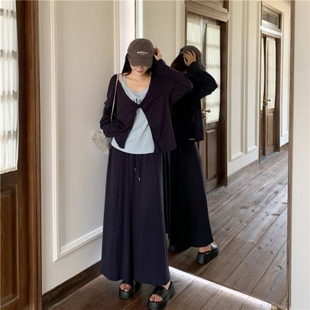 BY11489# 大码女装春季百搭打底吊带宽松遮肉外搭直筒半裙三件套装  服裝批發女裝批發服飾貨源