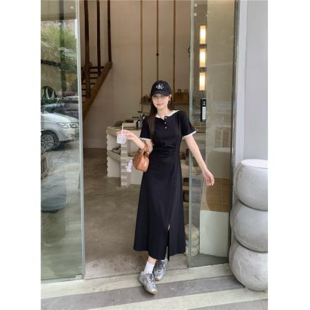 BY11490# 大码女装修身显瘦褶皱遮肉蕾丝拼接连帽中长款短袖连衣裙  服裝批發女裝批發服飾貨源