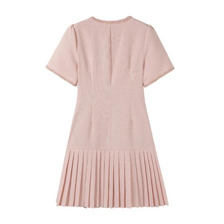 BY11494# 大码女装夏季轻奢小香风连衣裙胖妹妹时尚百褶  服裝批發女裝批發服飾貨源