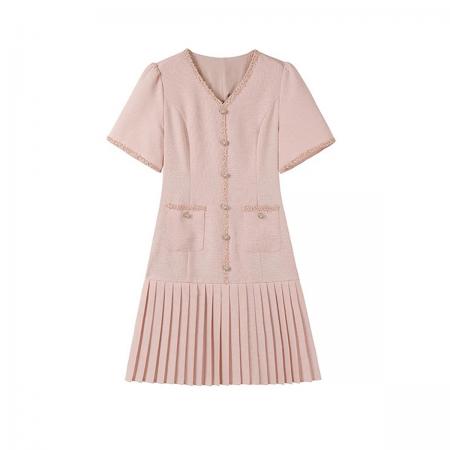 BY11494# 大码女装夏季轻奢小香风连衣裙胖妹妹时尚百褶  服裝批發女裝批發服飾貨源