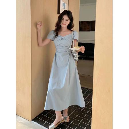 BY11496# 法式连衣裙新款女春夏高端精致可露肩气质显瘦短袖长裙  服裝批發女裝批發服飾貨源