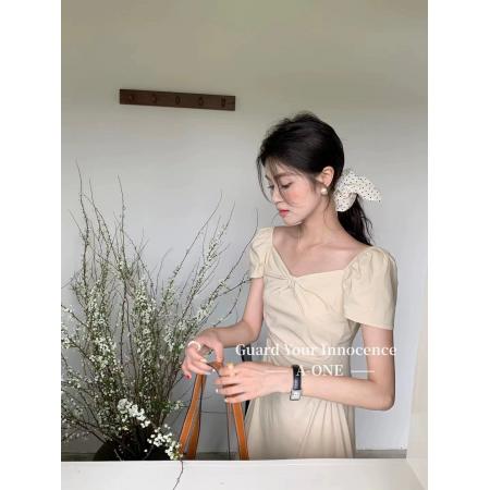 BY11496# 法式连衣裙新款女春夏高端精致可露肩气质显瘦短袖长裙  服裝批發女裝批發服飾貨源