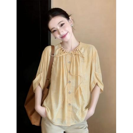 BY11515# 春夏季新款法式多巴胺衬衣设计感短袖衬衫气质上衣潮时尚百搭  服裝批發女裝批發服飾貨源