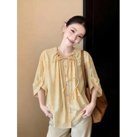 BY11515# 春夏季新款法式多巴胺衬衣设计感短袖衬衫气质上衣潮时尚百搭  服裝批發女裝批發服飾貨源
