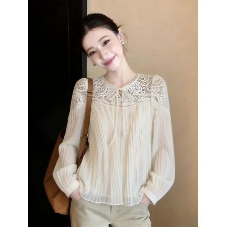 BY11517# 独特漂亮新款小衫女春设计感小众巨好看气质高端雪纺钩花衬衫  服裝批發女裝批發服飾貨源