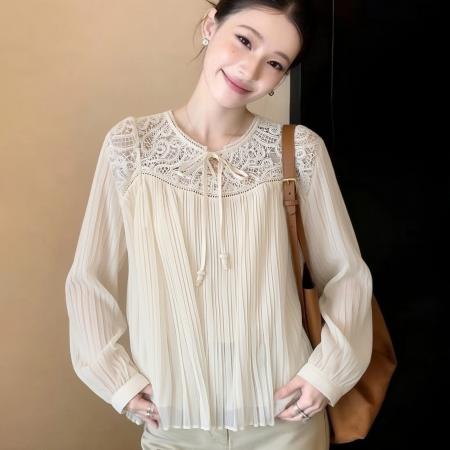 BY11517# 独特漂亮新款小衫女春设计感小众巨好看气质高端雪纺钩花衬衫  服裝批發女裝批發服飾貨源