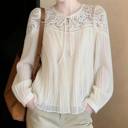 BY11517# 独特漂亮新款小衫女春设计感小众巨好看气质高端雪纺钩花衬衫  服裝批發女裝批發服飾貨源