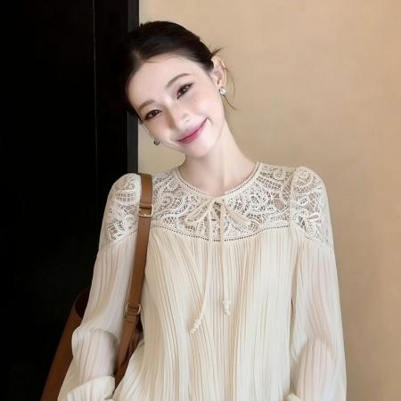 BY11517# 独特漂亮新款小衫女春设计感小众巨好看气质高端雪纺钩花衬衫  服裝批發女裝批發服飾貨源