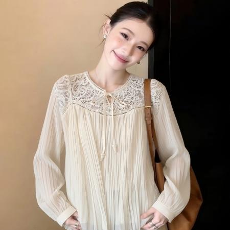 BY11517# 独特漂亮新款小衫女春设计感小众巨好看气质高端雪纺钩花衬衫  服裝批發女裝批發服飾貨源