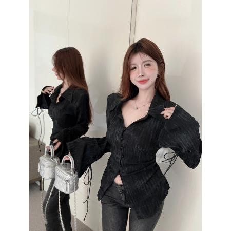 BY11524# 收腰衬衫女装春季新款设计感衬衣短款长袖法式掐腰上衣女  服裝批發女裝批發服飾貨源