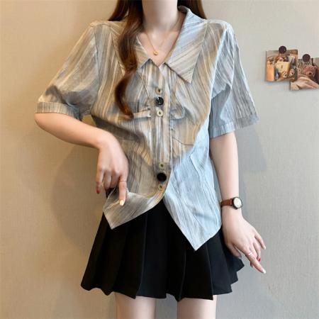 夏季短袖新款韩版胖mm显瘦衬衣女装上衣  服裝批發女裝批發服飾貨源