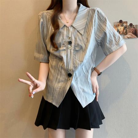 夏季短袖新款韩版胖mm显瘦衬衣女装上衣  服裝批發女裝批發服飾貨源